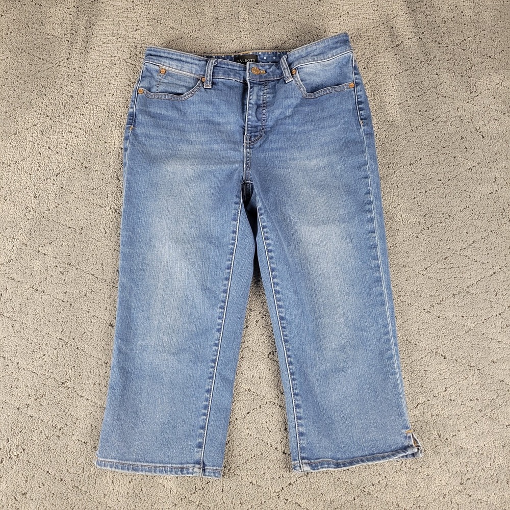 Talbots Jeans Womens 6 Blue Pedal Pusher Jean Split Hem Capri Stretch Denim